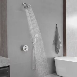 Single Handle 8-Spray Round Shower Faucet 2.5 Gpm with 180° Swivel in Brushed Nickel (Valve Included)