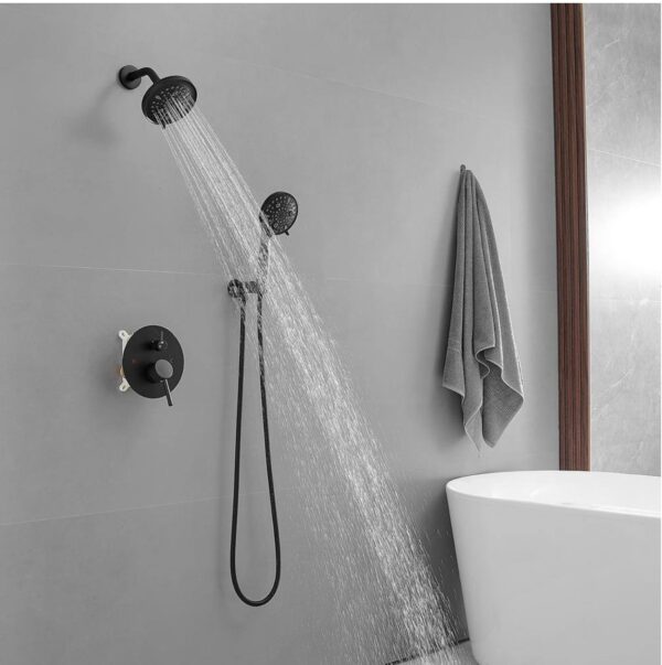 Single Handle 5-Spray Round Shower Faucet 2.5 Gpm with Detachable Handheld Shower in Matte Black (Valve Included)