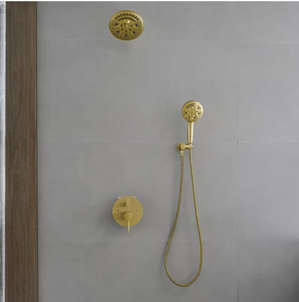 Single Handle 8-Spray Round Shower Faucet 2.5 GPM with Detachable Handheld Shower in Brushed Gold (Valve Included)